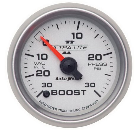 Autometer Ultra-Lite II 52mm 30 In Hg-Vac/30 PSI Full Sweep Electronic Vacuum/Boost Gauge