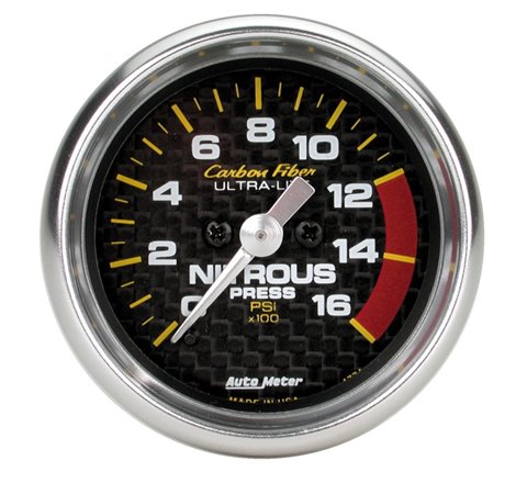 Autometer Carbon Fiber 52mm 0-1600 PSI Full Sweep Electronic Nitrous Pressure Gauge