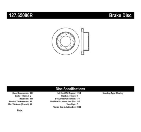 StopTech 00-05 Ford Excursion 4WD / 99-04 F250/F350 Pickup Front Slotted & Drilled Right Rotor