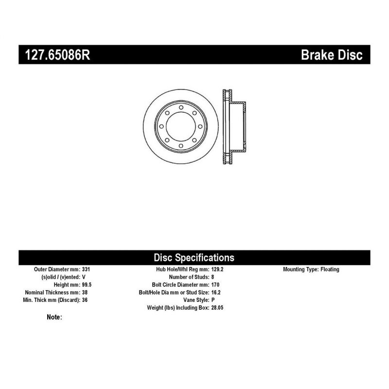 StopTech 00-05 Ford Excursion 4WD / 99-04 F250/F350 Pickup Front Slotted & Drilled Right Rotor