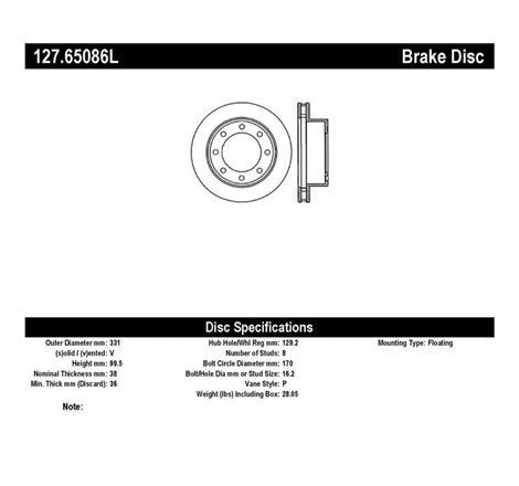 StopTech 00-05 Ford Excursion 4WD / 99-04 F250/F350 Pickup Front Slotted & Drilled Left Rotor