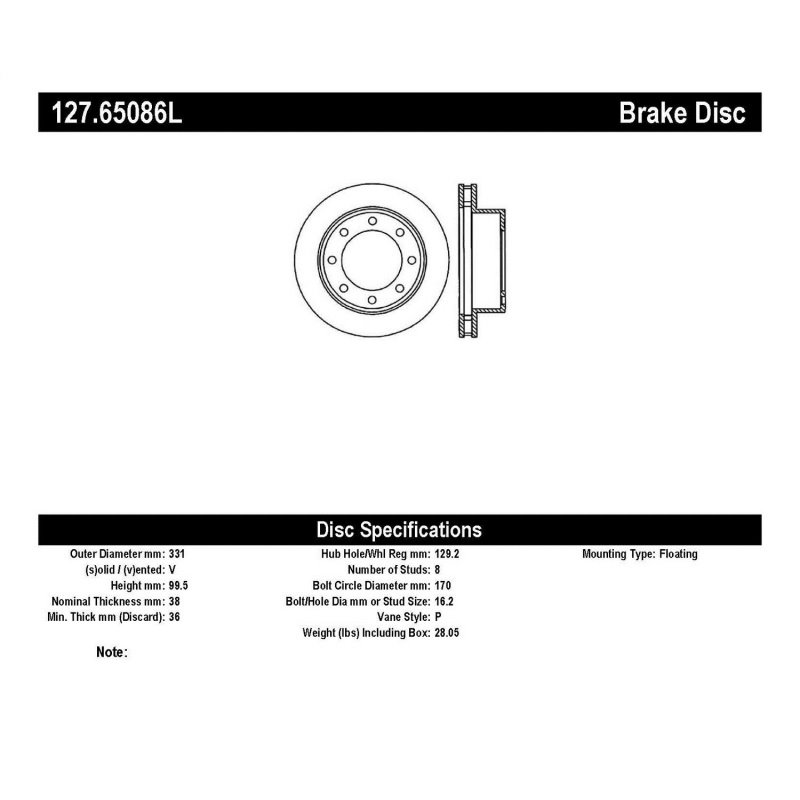 StopTech 00-05 Ford Excursion 4WD / 99-04 F250/F350 Pickup Front Slotted & Drilled Left Rotor