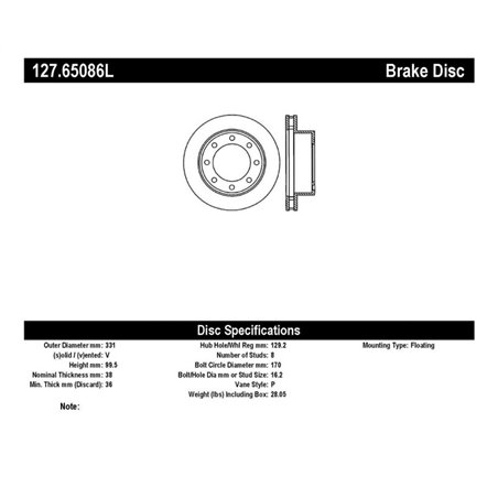 StopTech 00-05 Ford Excursion 4WD / 99-04 F250/F350 Pickup Front Slotted & Drilled Left Rotor