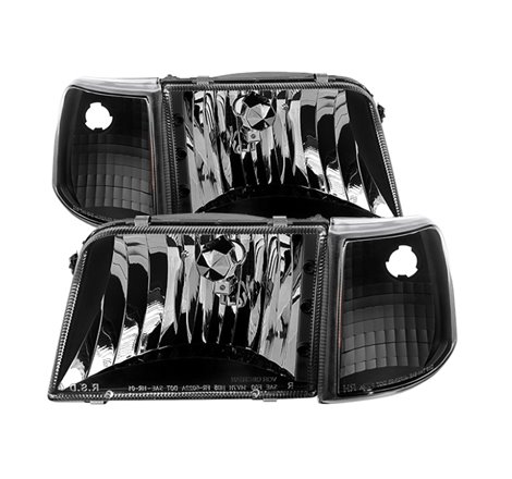 Xtune Ford Ranger 93-97 Crystal Headlights w/ Corner Lights 4pcs Sets Black HD-JH-FR93-SET-BK