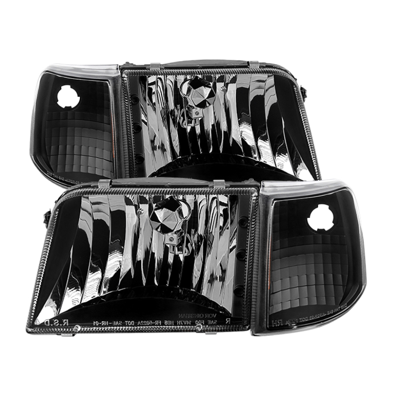 Xtune Ford Ranger 93-97 Crystal Headlights w/ Corner Lights 4pcs Sets Black HD-JH-FR93-SET-BK