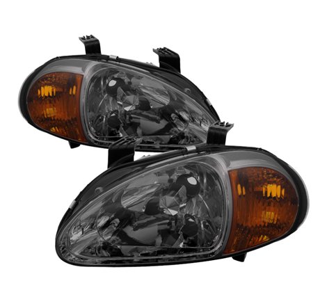 Xtune Honda Del Sol 93-97 1Pc Amber Crystal Headlights Smoke HD-ON-HDEL93-1P-AM-SM