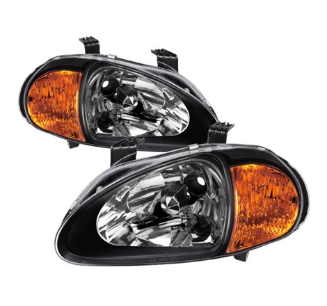 Xtune Honda Del Sol 93-97 1Pc Amber Crystal Headlights Black HD-ON-HDEL93-1P-AM-BK