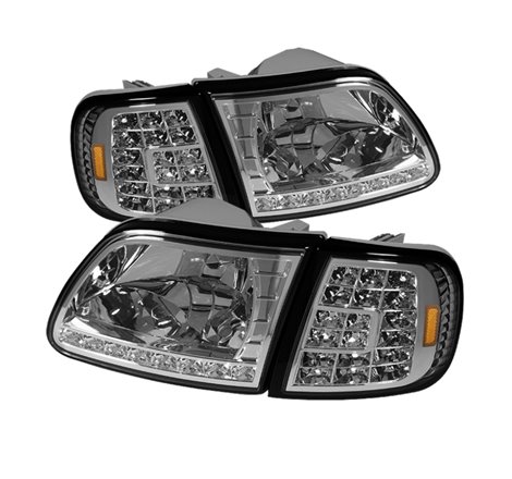 Xtune Ford F150 97-03 Crystal Headlights w/ Clear LED Corners Chrome HD-ON-FF15097-LED-SET-C