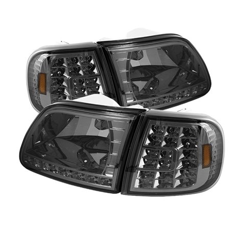 Xtune Ford F150 97-03 Crystal Headlights w/ Clear LED Corners Smoke HD-ON-FF15097-LED-SET-SM