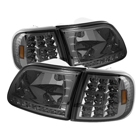 Xtune Ford F150 97-03 Crystal Headlights w/ Clear LED Corners Smoke HD-ON-FF15097-LED-SET-SM