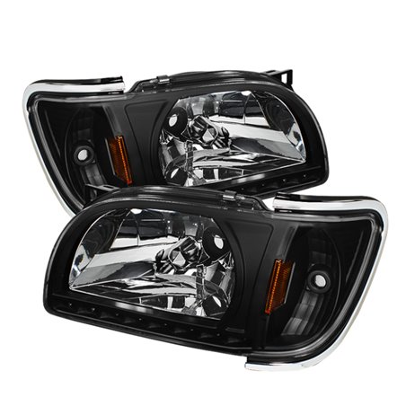 Xtune Toyota Tacoma 01-04 1 Piece w/ Chrome Trim Crystal Headlights Black HD-ON-TT01-1PC-LED-CC-BK