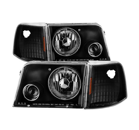 Xtune Ford Ranger 93-97 Projector Headlights w/ Corner Lights Black PRO-JH-FR93-SET-BK