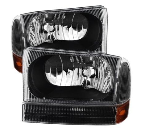 Xtune Ford F250/350/450 Superduty 99-04 Crystal Headlights w/ Bumper Lights HD-JH-FF25099-AM-BK