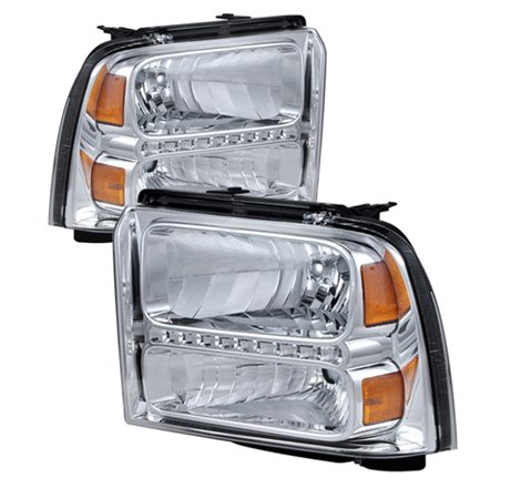 Xtune Ford F250/350/450 Super Duty 05-07 Crystal Headlights w/ LED Chrome HD-JH-FS05-LED-C