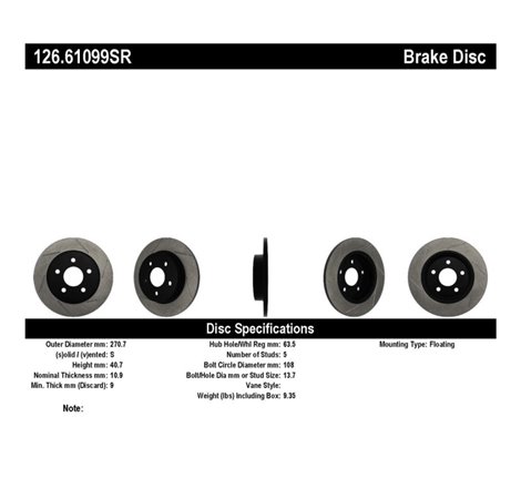 StopTech 13 Ford Focus ST Slotted Right Rear Rotor