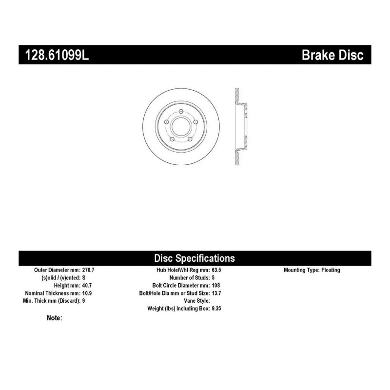 StopTech 13 Ford Focus ST Drilled Left Rear Rotor