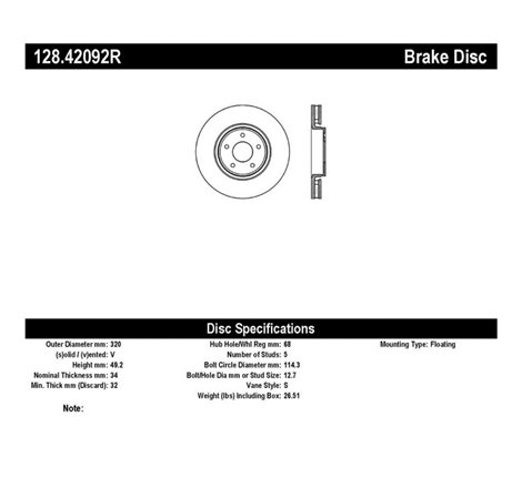 StopTech 11/05+ Infinity FX 35/45 SportStop Drilled Front Right Rotor