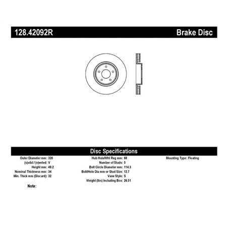 StopTech 11/05+ Infinity FX 35/45 SportStop Drilled Front Right Rotor