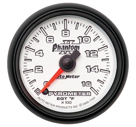 Autometer Phantom II 52.4mm Full Sweep Electronic 0-1600 Def F EGT/Pyrometer Gauge