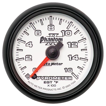 Autometer Phantom II 52.4mm Full Sweep Electronic 0-1600 Def F EGT/Pyrometer Gauge