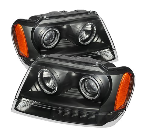 Xtune Jeep Grand Cherokee 99-04 Projector Headlights LED Halo Black PRO-JH-JGC99-LED-BK