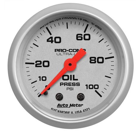 Autometer Ultra-Lite 52mm 0-100 PSI Mechanical Oil Pressure Gauge