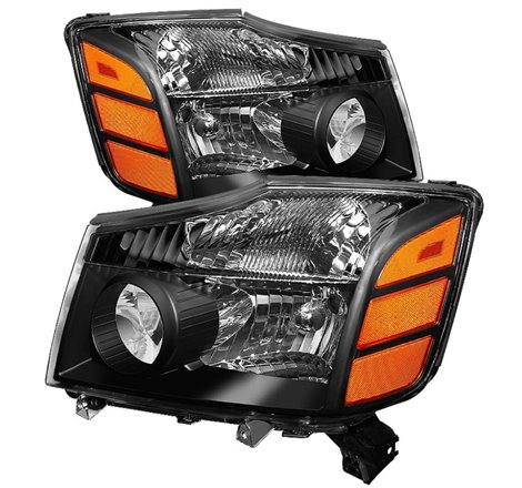 Xtune Nissan Titan 04-14 / Armada 04-07 OEM Amber Head Lights Set Black HD-JH-NTI04-AM-BK