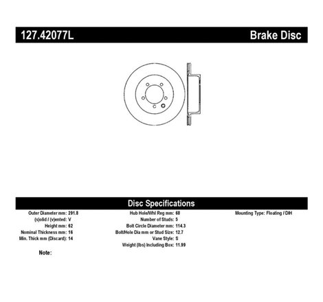 StopTech 03-05 350Z / 03-04 G35 / 03-05 G35X SportStop Slotted & Drilled Rear Left Rotor