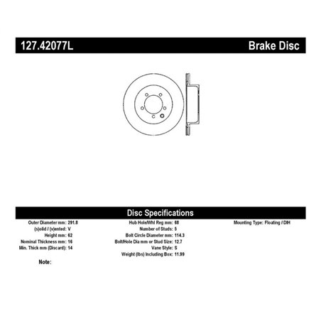 StopTech 03-05 350Z / 03-04 G35 / 03-05 G35X SportStop Slotted & Drilled Rear Left Rotor