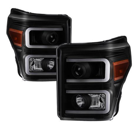 Xtune Ford Super Duty 11-16 Projector Headlights Light Bar Drl Black Smoked PRO-JH-FS11-LBBRL-BSM