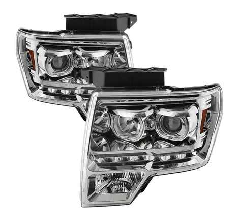 Xtune Ford F150 09-14 Projector Headlights Halogen Model Only LED Halo Chrome PRO-JH-FF15009-CFB-C