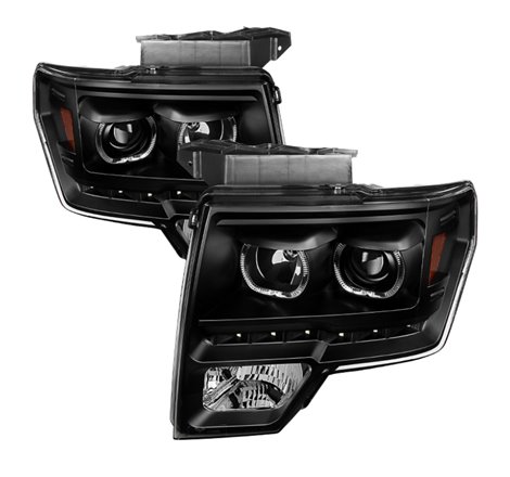 Xtune Ford F150 09-14 Projector Headlights Halogen Model Only LED Halo Black PRO-JH-FF15009-CFB-BK