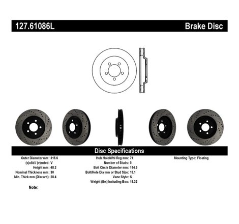 StopTech 05-10 Ford Mustang GT Front Left Slotted & Drilled Rotor