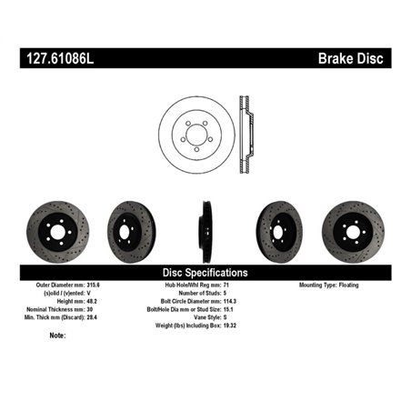 StopTech 05-10 Ford Mustang GT Front Left Slotted & Drilled Rotor