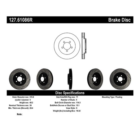 StopTech 05-10 Ford Mustang GT Front Right Slotted & Drilled Rotor