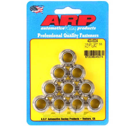 ARP 1/2in x 20 SS 12pt Nut Kit (10/pkg)