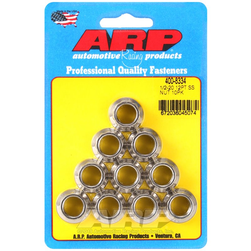 ARP 1/2in x 20 SS 12pt Nut Kit (10/pkg)