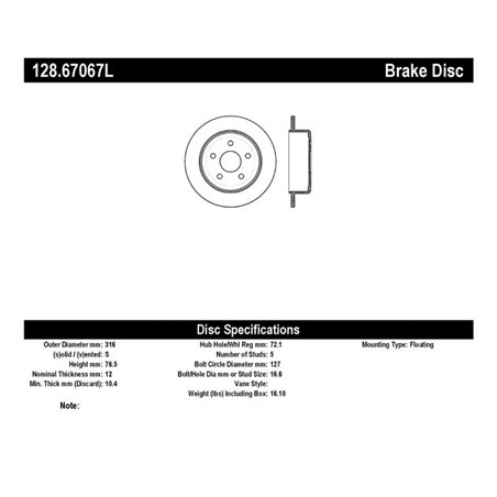 StopTech 12 Jeep Wrangler Rubicon Drilled Left Rear Rotor