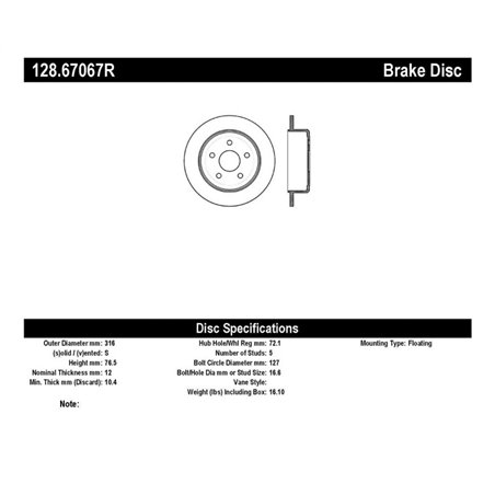 StopTech 12 Jeep Wrangler Rubicon Drilled Right Rear Rotor