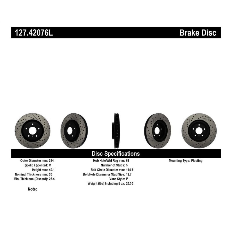 StopTech Slotted & Drilled Sport Brake Rotor