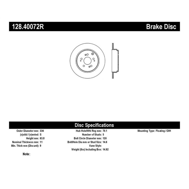 StopTech 07-14 Acura MDX / 07-14 Honda Pilot Drilled Sport Rear Right Rotor