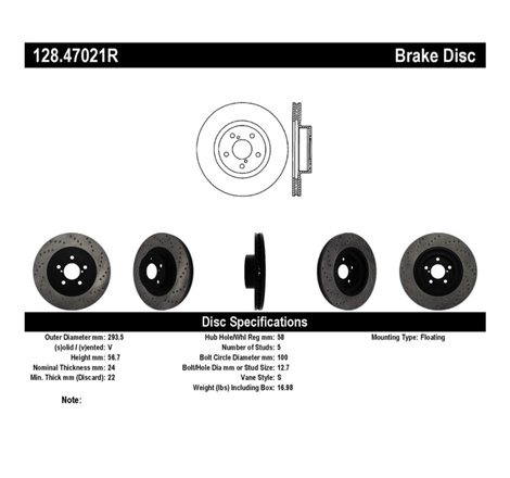 StopTech Drilled Sport Brake Rotor