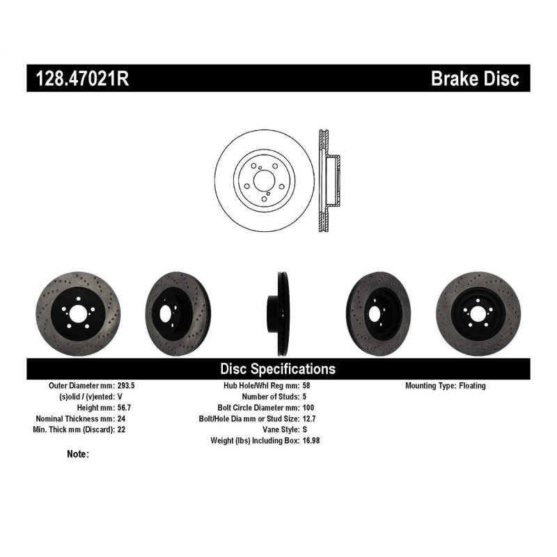 StopTech Drilled Sport Brake Rotor