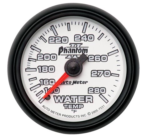 Autometer Phantom II 52.4mm Mechanical 140-280 Deg F Water Temperature Gauge