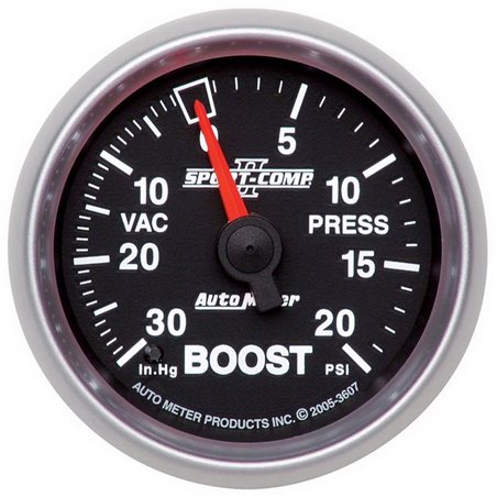 Autometer Sport-Comp II 52mm 30 In Hg/20 psi Mechanical Vacuum/Boost Gauge