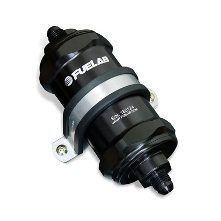 Fuelab 848 In-Line Fuel Filter Standard -6AN In/Out 10 Micron Fabric w/Check Valve - Black