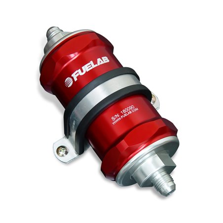 Fuelab 848 In-Line Fuel Filter Standard -6AN In/Out 6 Micron Fiberglass w/Check Valve - Red