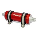 Fuelab 858 In-Line Fuel Filter Long -10AN In/Out 40 Micron Stainless w/Check Valve - Red