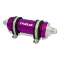 Fuelab 858 In-Line Fuel Filter Long -10AN In/Out 6 Micron Fiberglass w/Check Valve - Purple