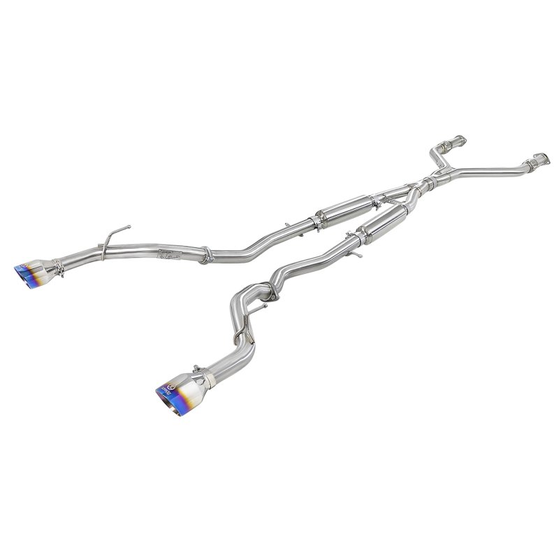 aFe POWER Takeda 2.5in 304 SS CB Exhaust w/ Blue Flame Tips 17-19 Infiniti Q60 V6-3.0L (tt)